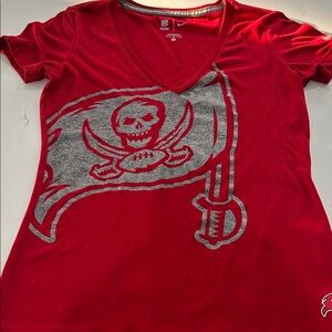 Red V-Neck T-Shirt with Pirate Flag Design